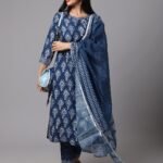 Neavy Blue Printed Fancy Kurti With Neavy Blue Bottom & Dupatta set