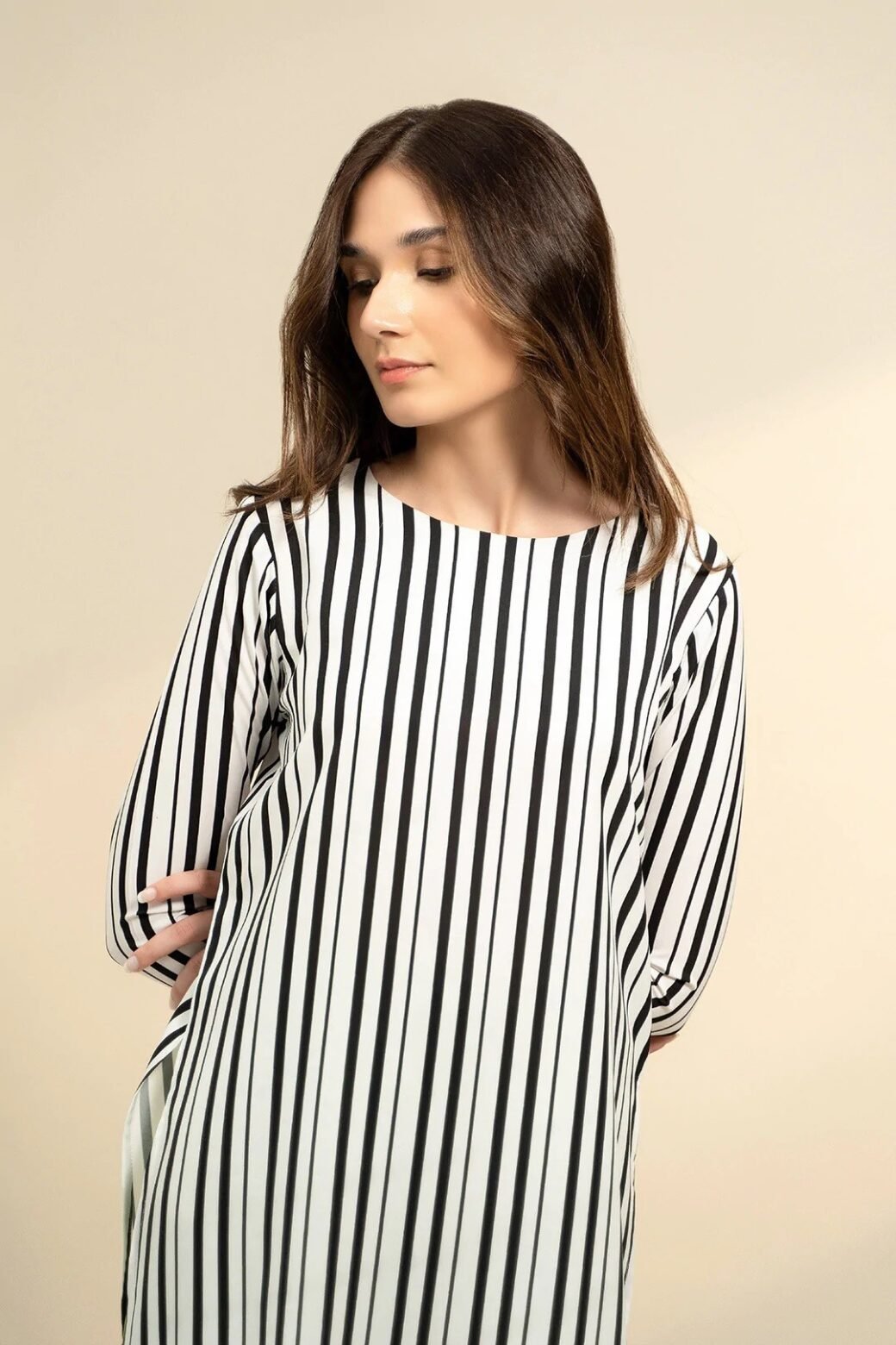 Black Stripes Korean Dress For Women - Image 4