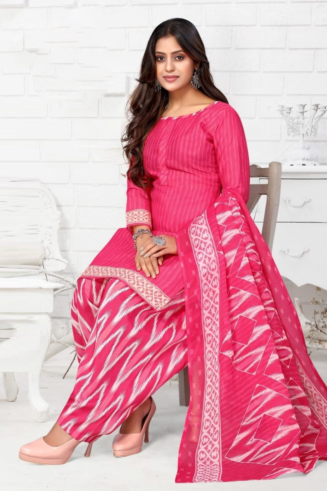 Dot Printed Cotton Patiyala Dress Material For Women