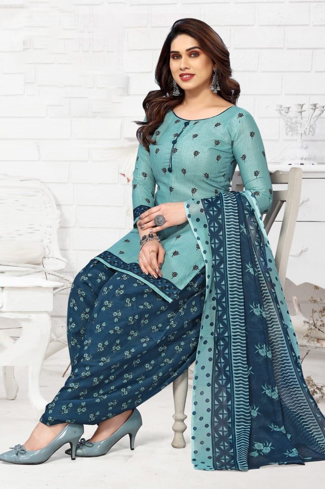 Printed Cotton Patiyala Dress Material For Women