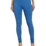 Blue Cotton Blend Churidar Leggings For Women