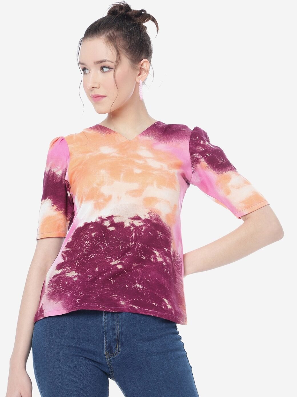 Velvet Maroon Tie And Die Casual Top - Image 2