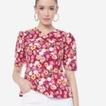 Deep Carmine Floral Printed Casual Top