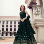 Dark Green Wedding Wear Women's Gown With Stylish Dupatta