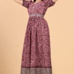 Wine Organza Long Gown For Women