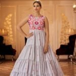 Semi-Stitched Stylish Grey Floral Embroidered Georgette Long Gown