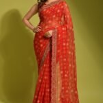 Orange Georgette with Flower Foil Print Saree