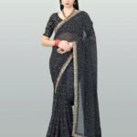 Black Colour Georgette Bandhani Printed Saree