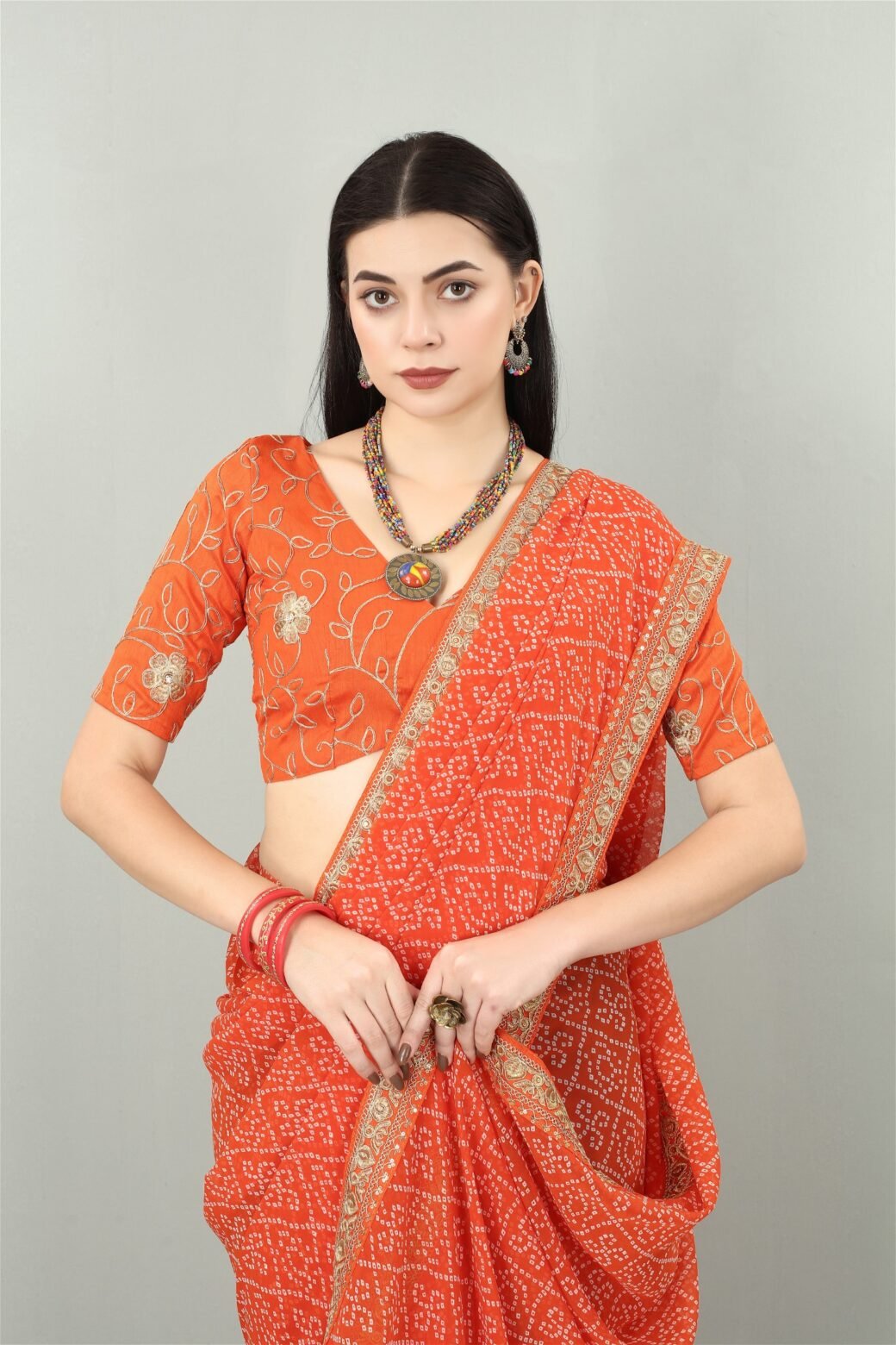 Orange Colour Georgette Bandhani Printed Saree - Image 2