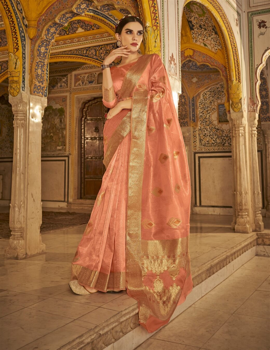 Pink Colour Banarasi Tissue Silk Saree