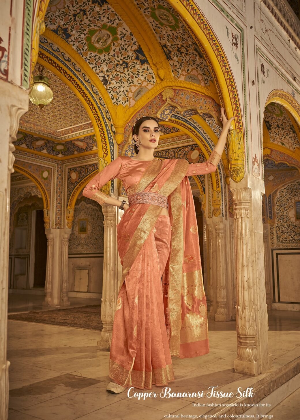 Pink Colour Banarasi Tissue Silk Saree - Image 2