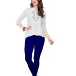 Blue Depths Ankle Length Cotton Blend Comfort Leggings For Women