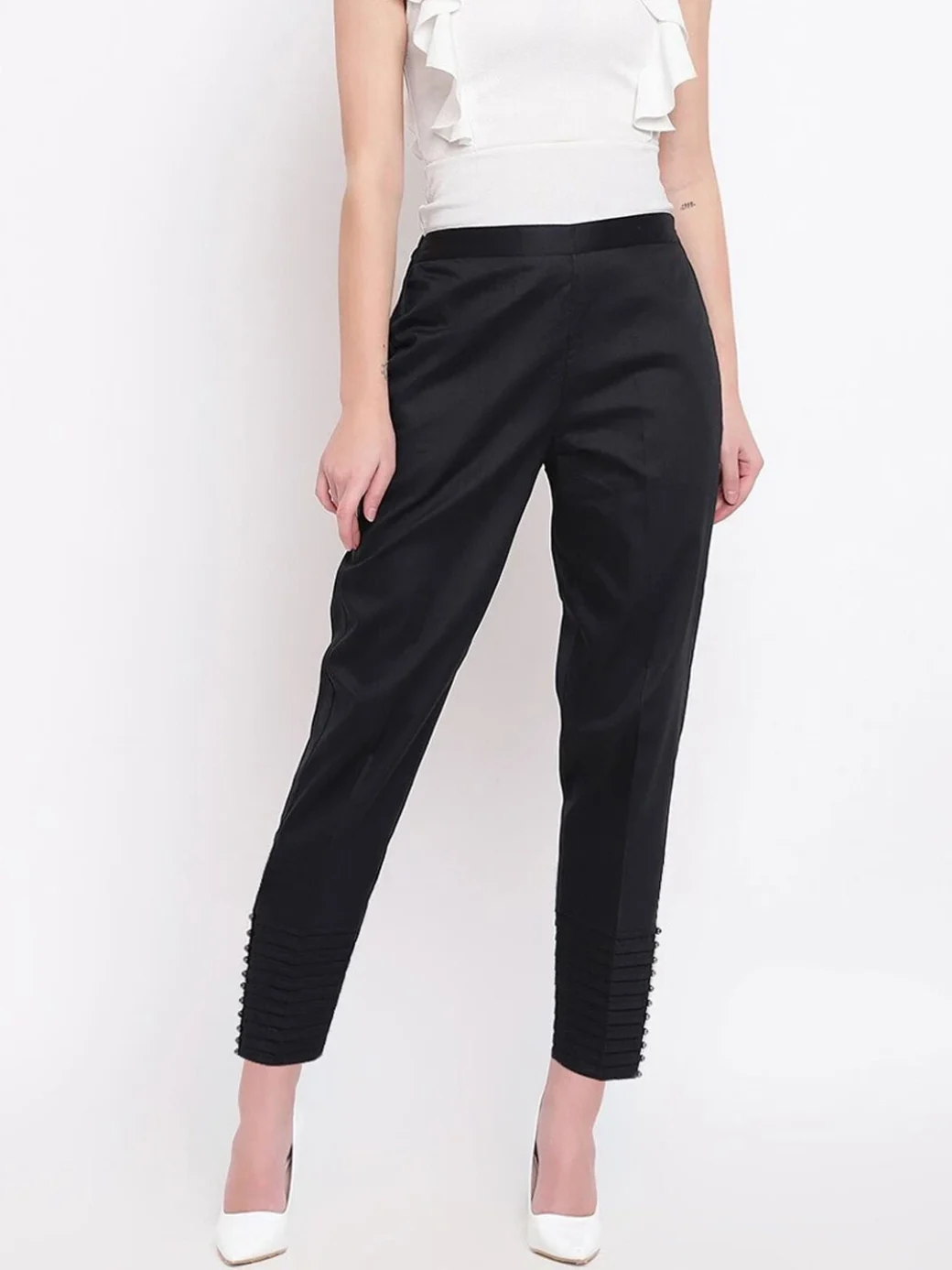 Black Stylish Pintex Silk Women's Pant - Image 2