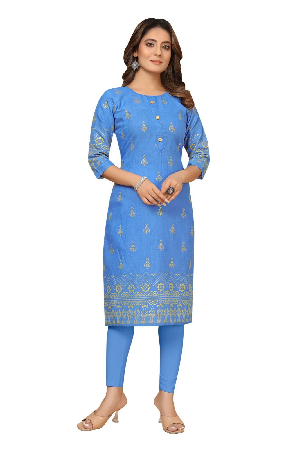 Aqua Foil Printed Ruby Cotton Casual Kurti For Women