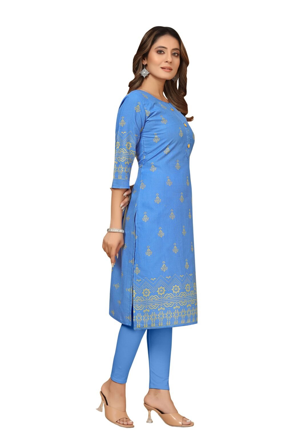 Aqua Foil Printed Ruby Cotton Casual Kurti For Women - Image 4