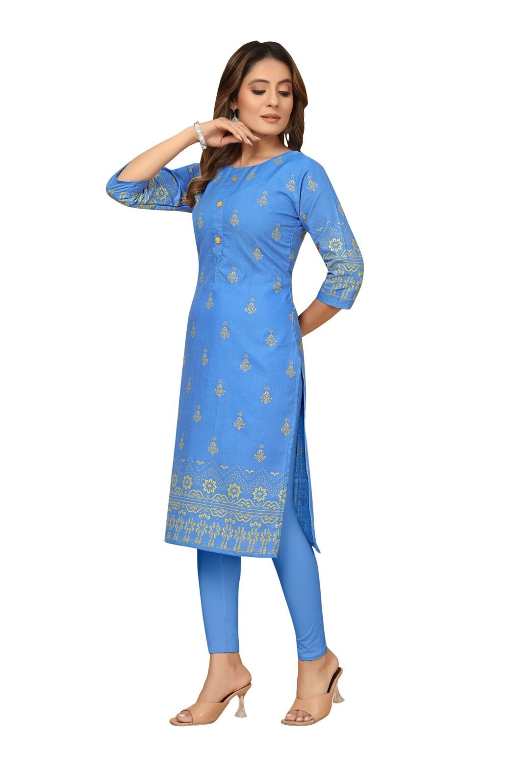 Aqua Foil Printed Ruby Cotton Casual Kurti For Women - Image 2