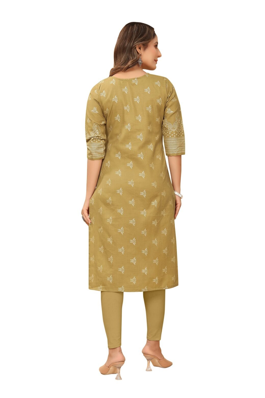 Beige Foil Printed Ruby Cotton Casual Kurti For Women - Image 3