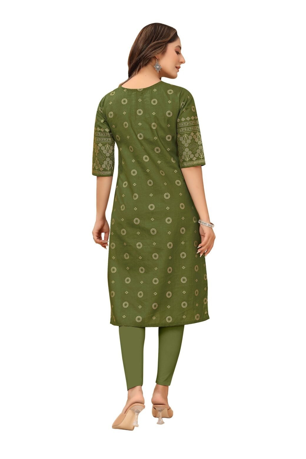 Dark Green Foil Printed Ruby Cotton Casual Kurti For Women - Image 3