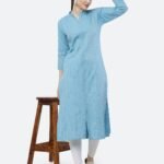 Sky Viving Cotton Long Collar Neck Casual Kurti
