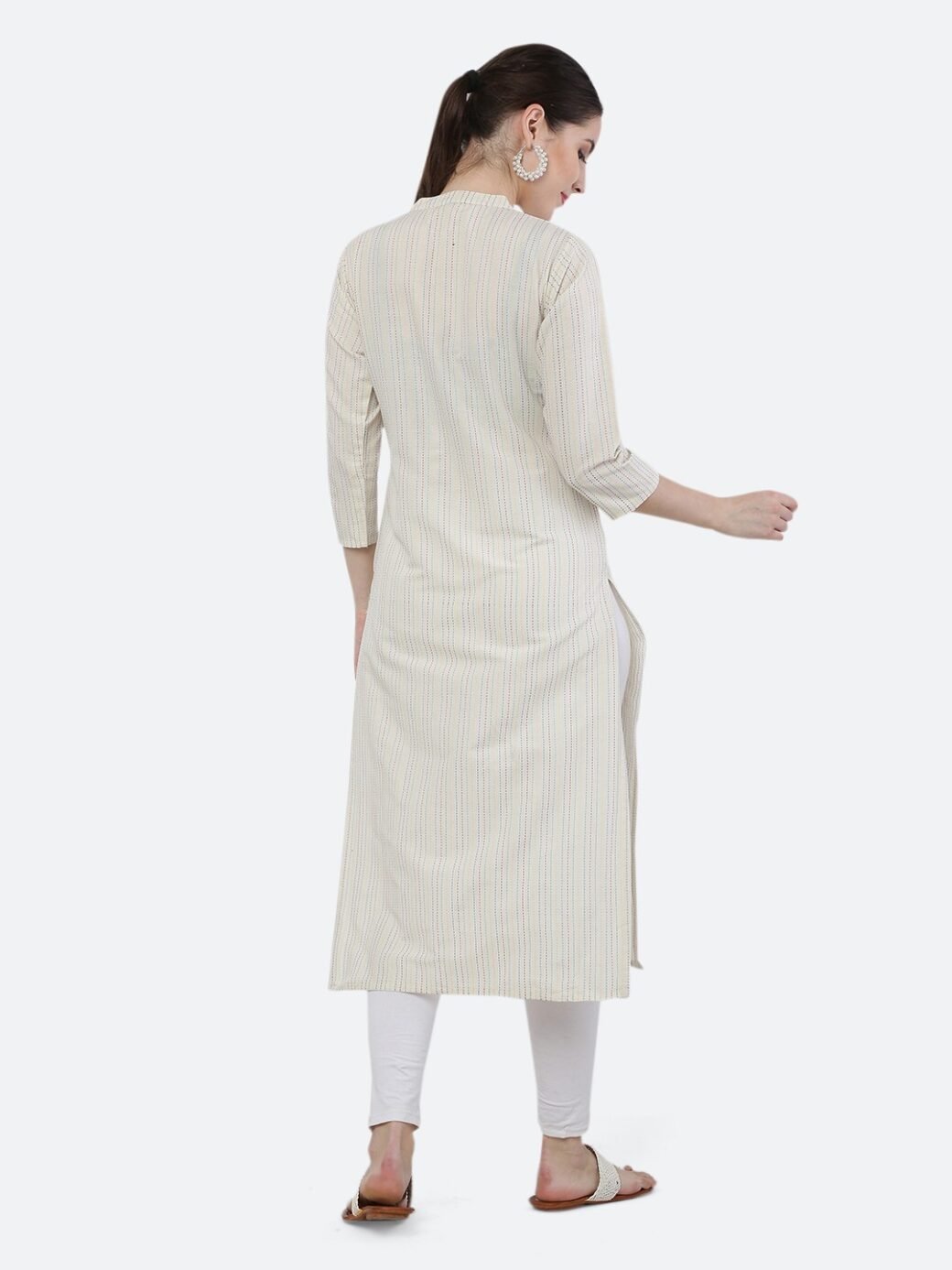 White Viving Cotton Long Collar Neck Casual Kurti - Image 4