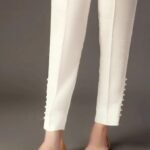 Women's White Colour Silk Pearl Pant Collection