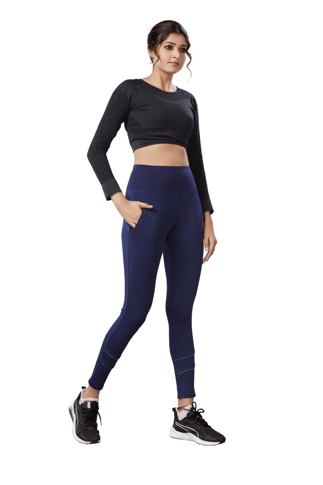 Blue Colour Polyester Solid Pattern Track Pant For Women's - Image 3