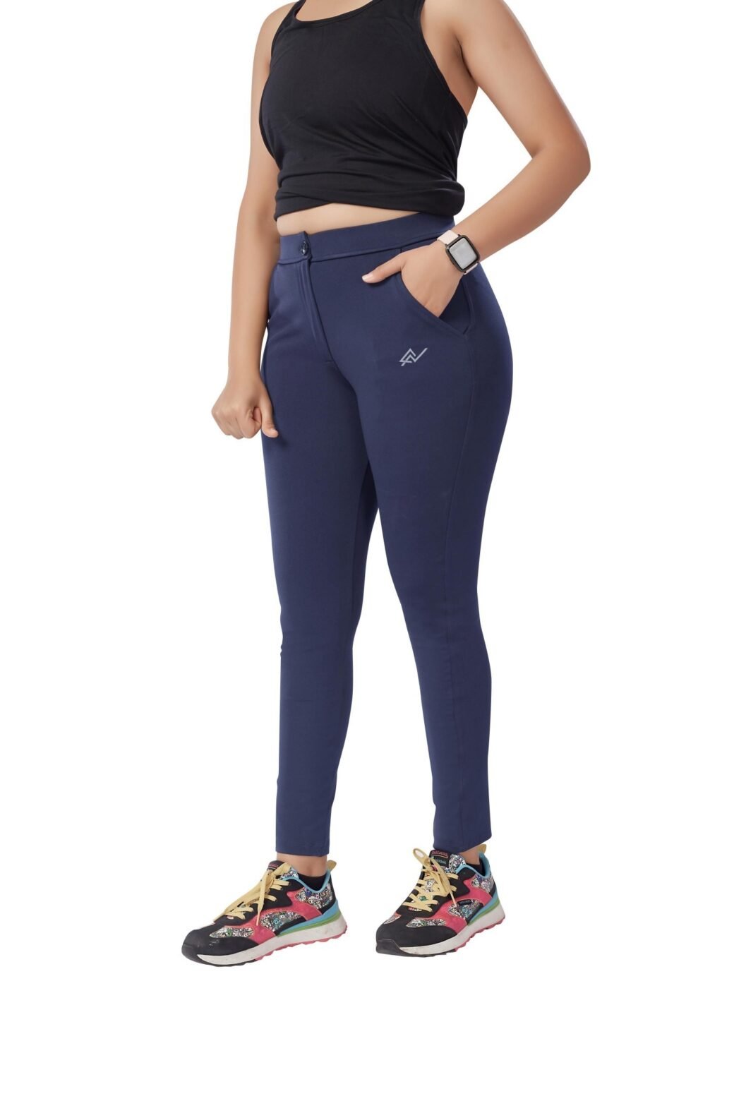 Blue Colour Polyester Solid Pattern Track Pant For Women's - Image 2