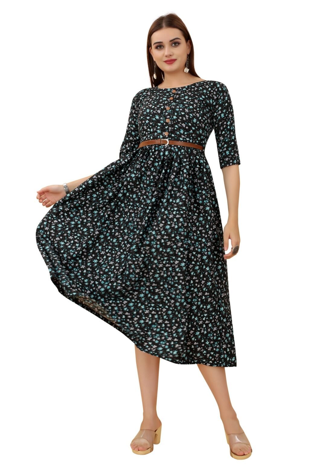 Women's Black Colour Crepe Printed Casual Wear Dress - Image 2