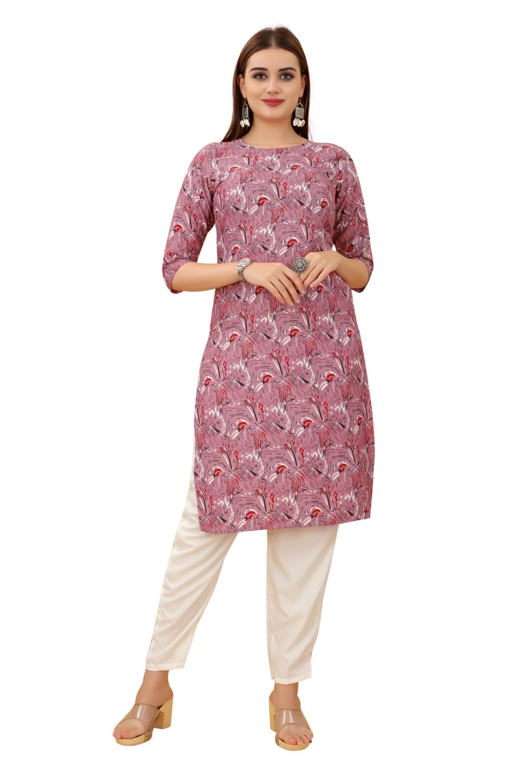 Pink Colour Women's Printed Crepe Straight Kurti