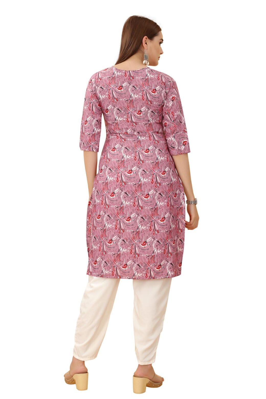 Pink Colour Women's Printed Crepe Straight Kurti - Image 2