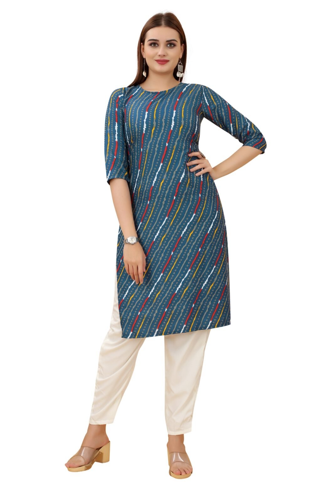 Blue Colour Women's Printed Crepe Straight Kurti