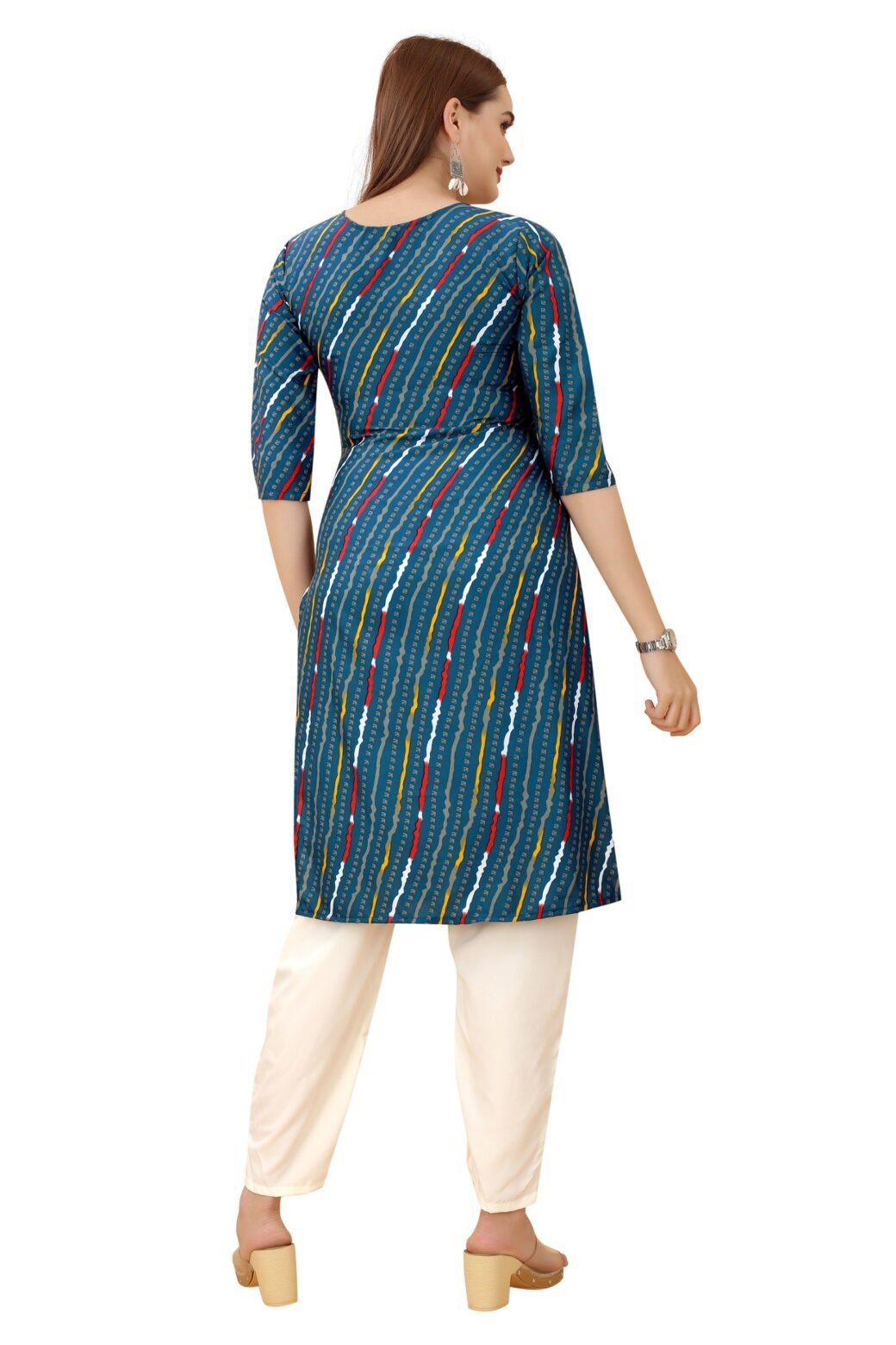 Blue Colour Women's Printed Crepe Straight Kurti - Image 2