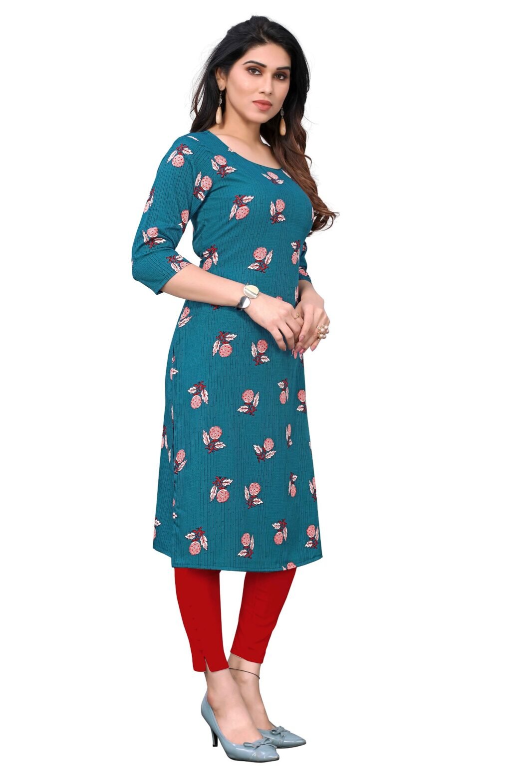 Light Green Colour Women's Printed Crepe Straight Kurti