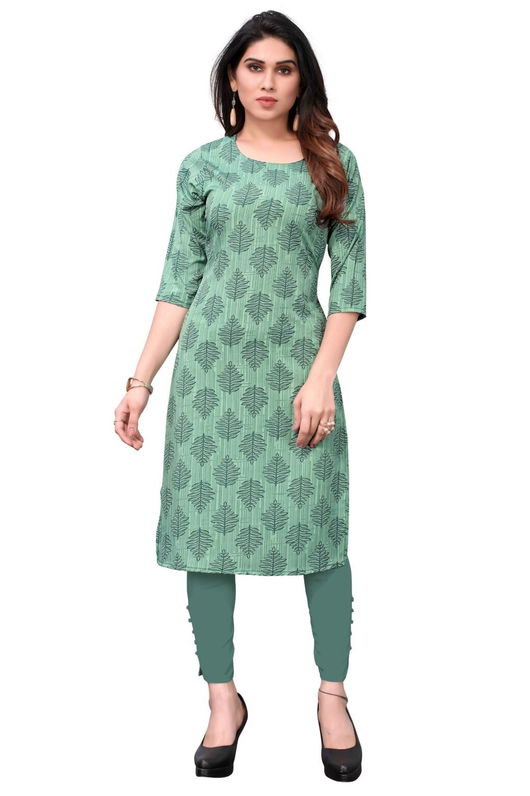 Green Colour Women's Printed Crepe Straight Kurti