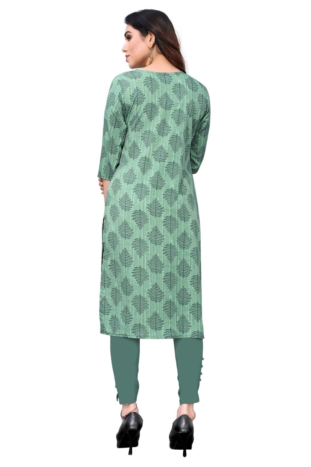 Green Colour Women's Printed Crepe Straight Kurti - Image 2