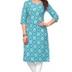 Sky Blue Colour Women's Printed Crepe Straight Kurti