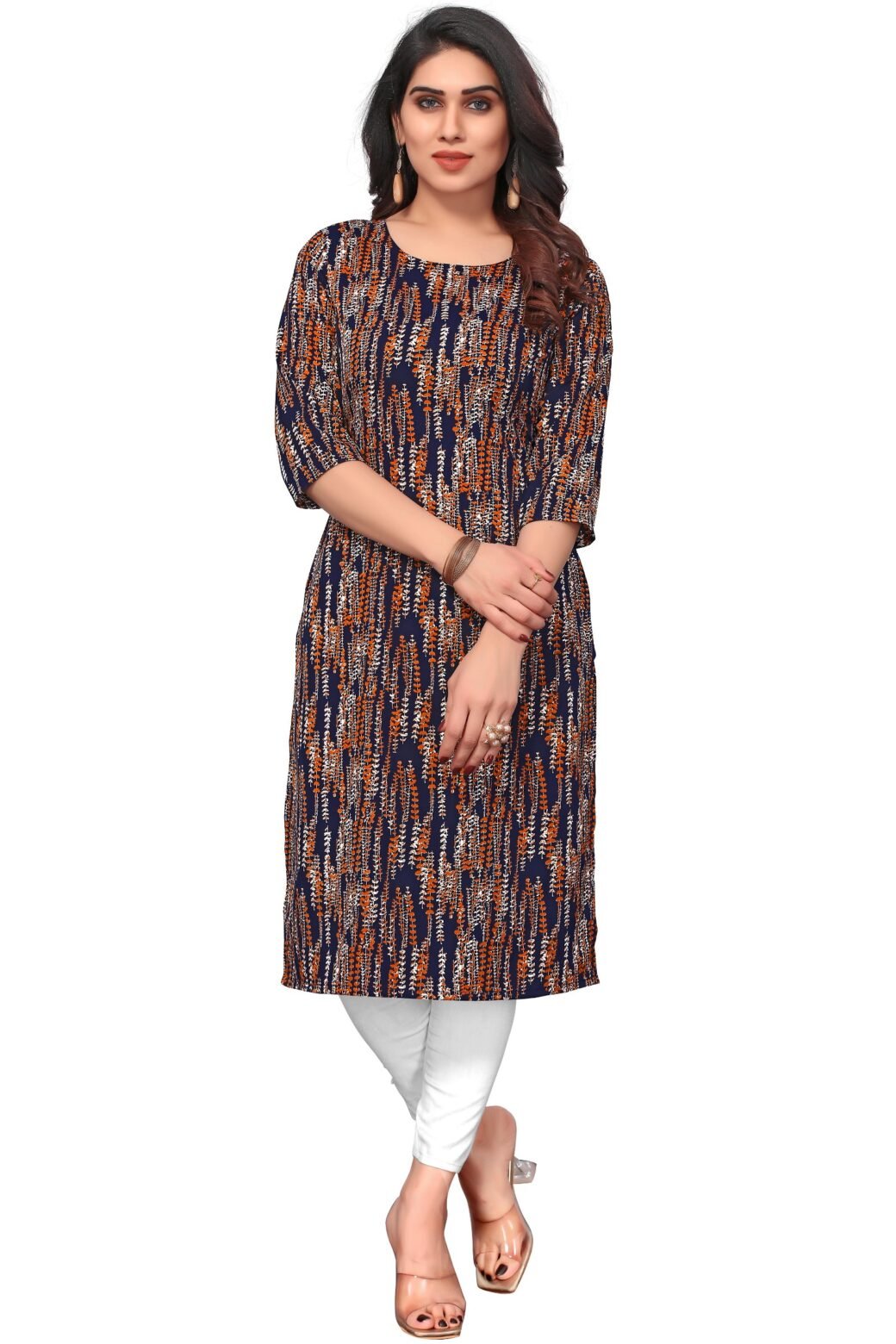 Nevy Blue Colour Women's Printed Crepe Straight Kurti