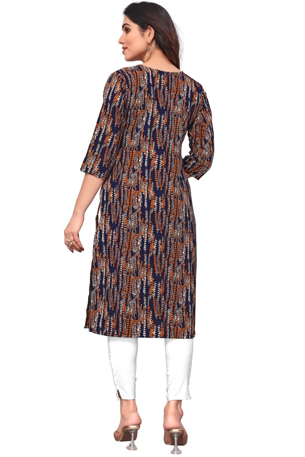 Nevy Blue Colour Women's Printed Crepe Straight Kurti - Image 2