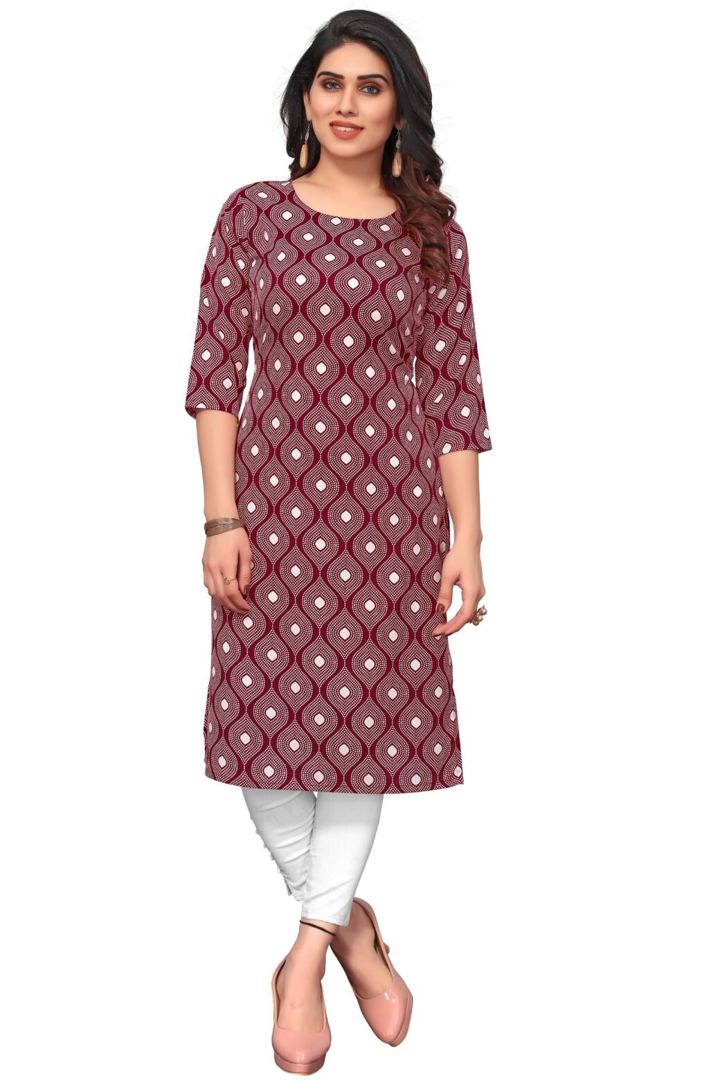 Coffee Colour Women's Printed Crepe Straight Kurti