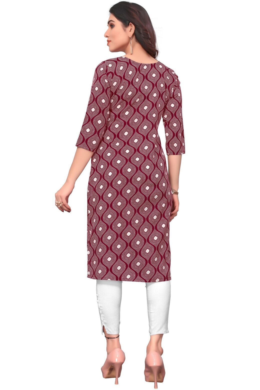 Coffee Colour Women's Printed Crepe Straight Kurti - Image 2