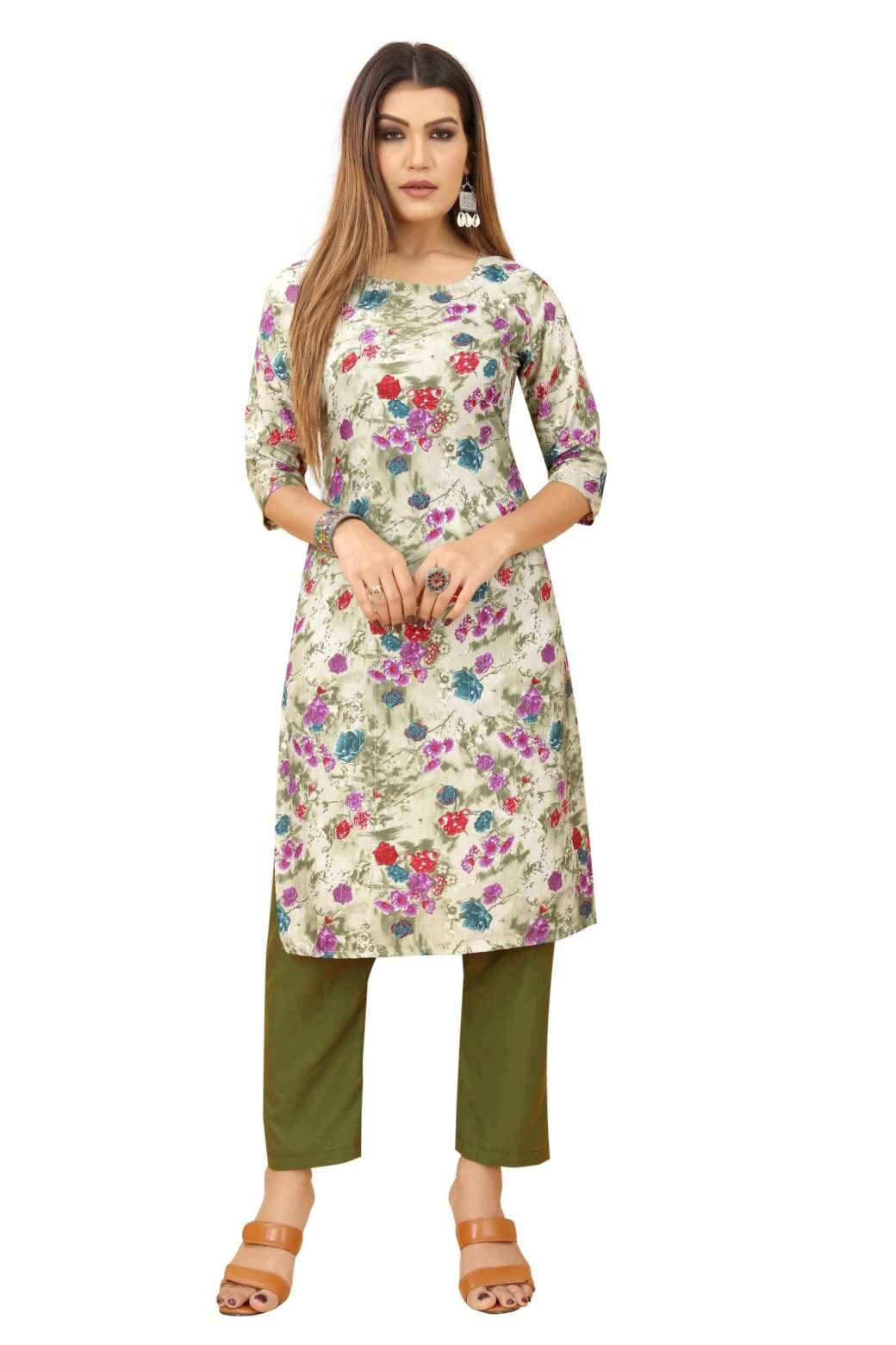 Green Colour Women's Printed Crepe Straight Kurti