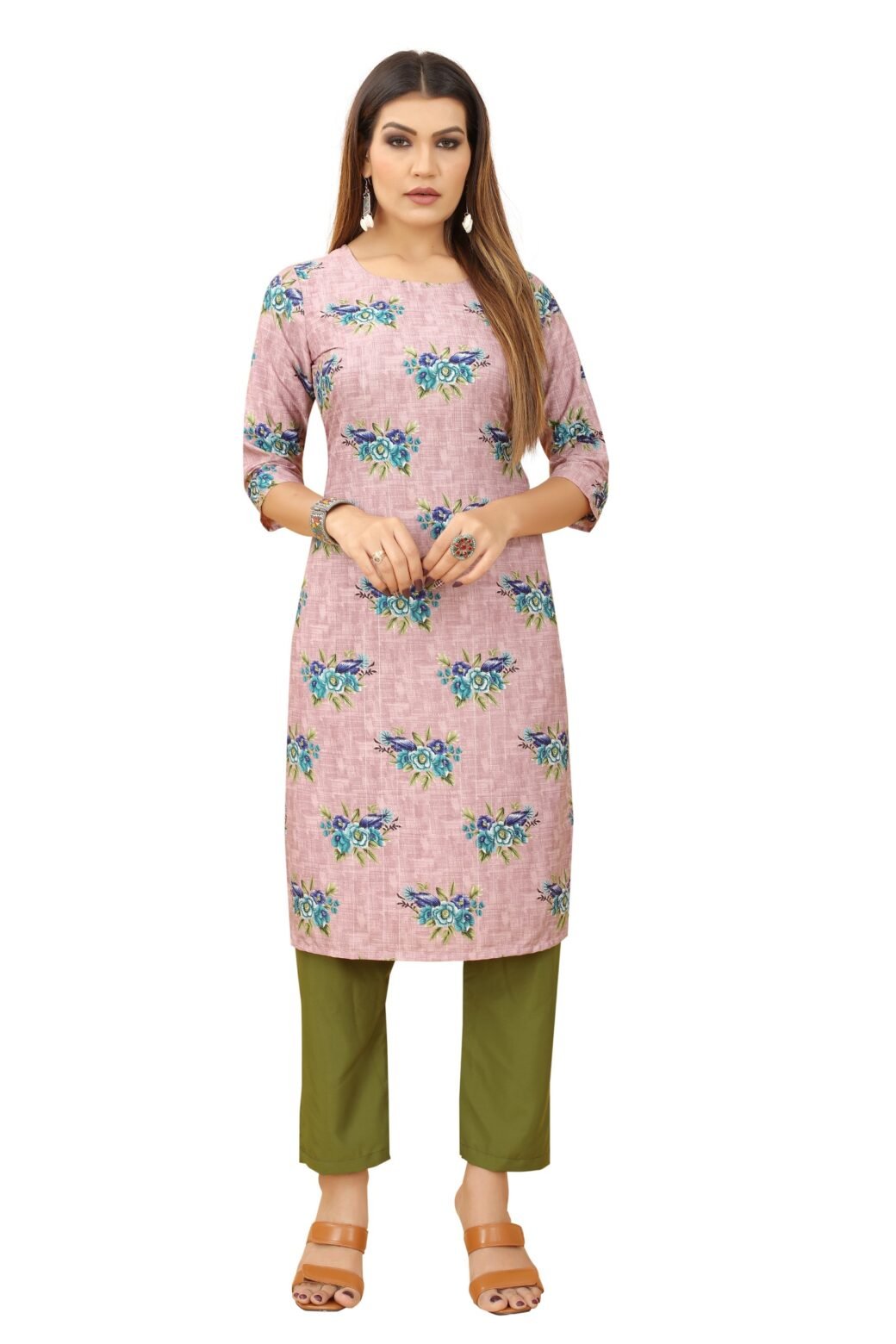 Pink Colour Women's Printed Crepe Straight Kurti