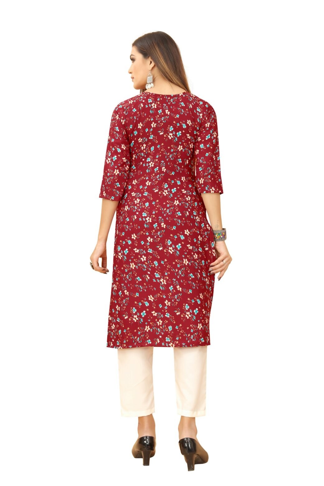 Maroon Colour Women's Printed Crepe Straight Kurti - Image 2