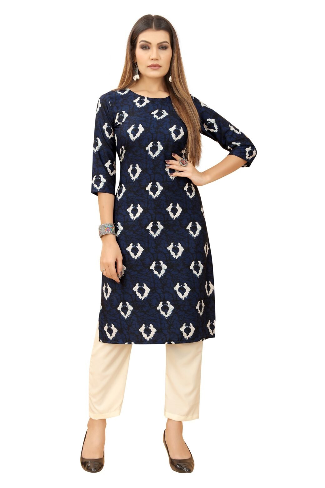 Blue Colour Women's Printed Crepe Straight Kurti