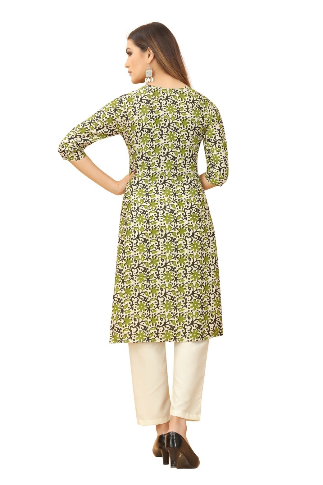 Green Colour Women's Printed Crepe Straight Kurti - Image 2