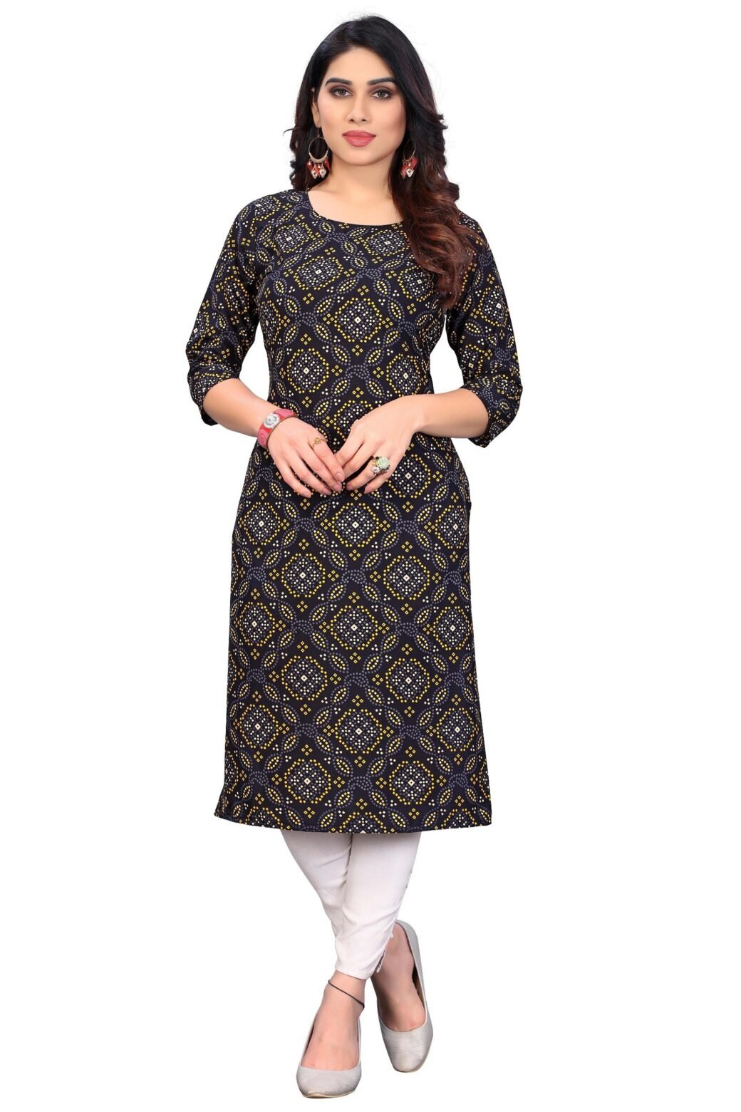 Bandhani Print Black Casual Wear Crepe Kurti