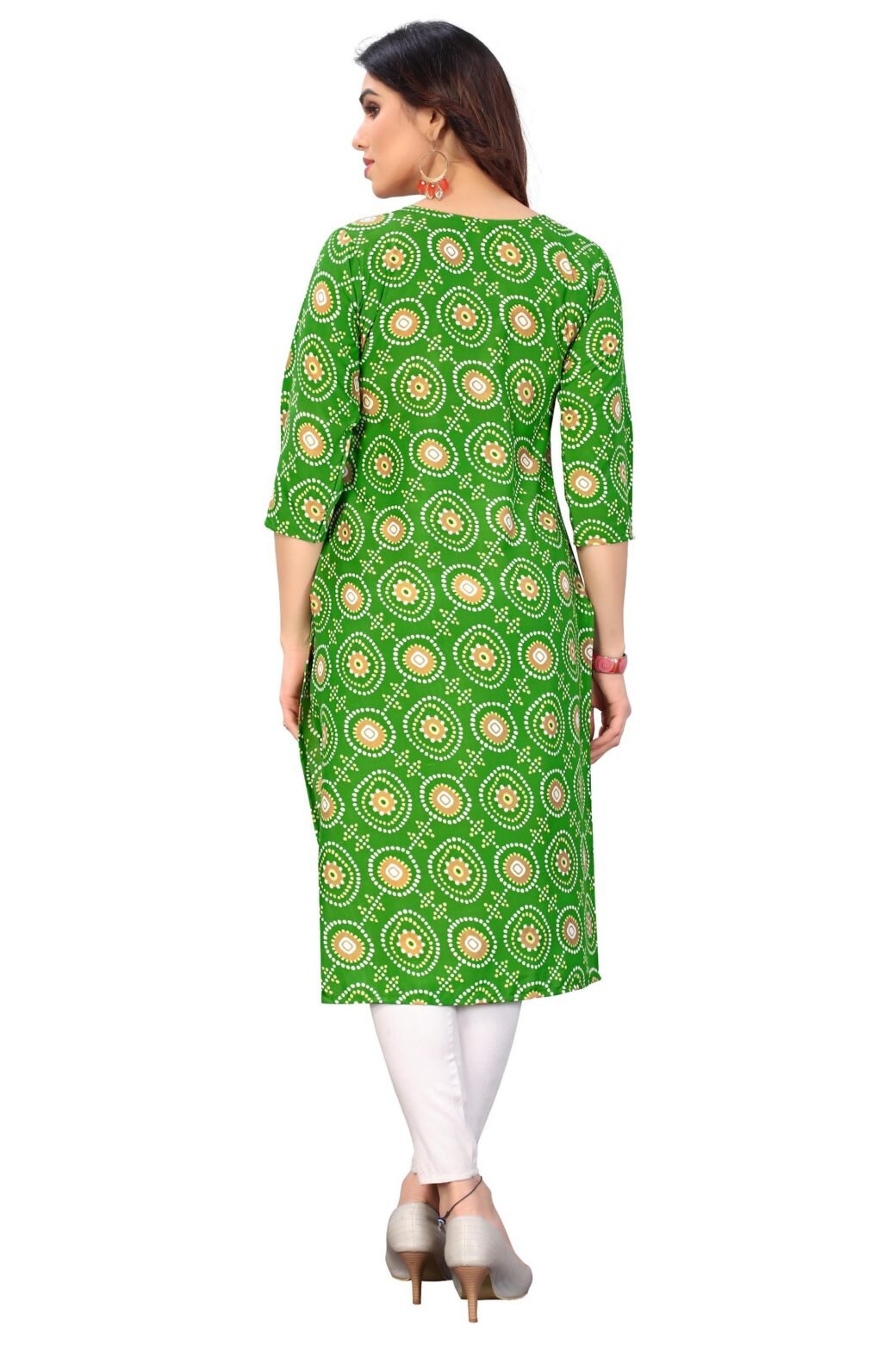 Bandhani Print Green Casual Wear Crepe Kurti - Image 2