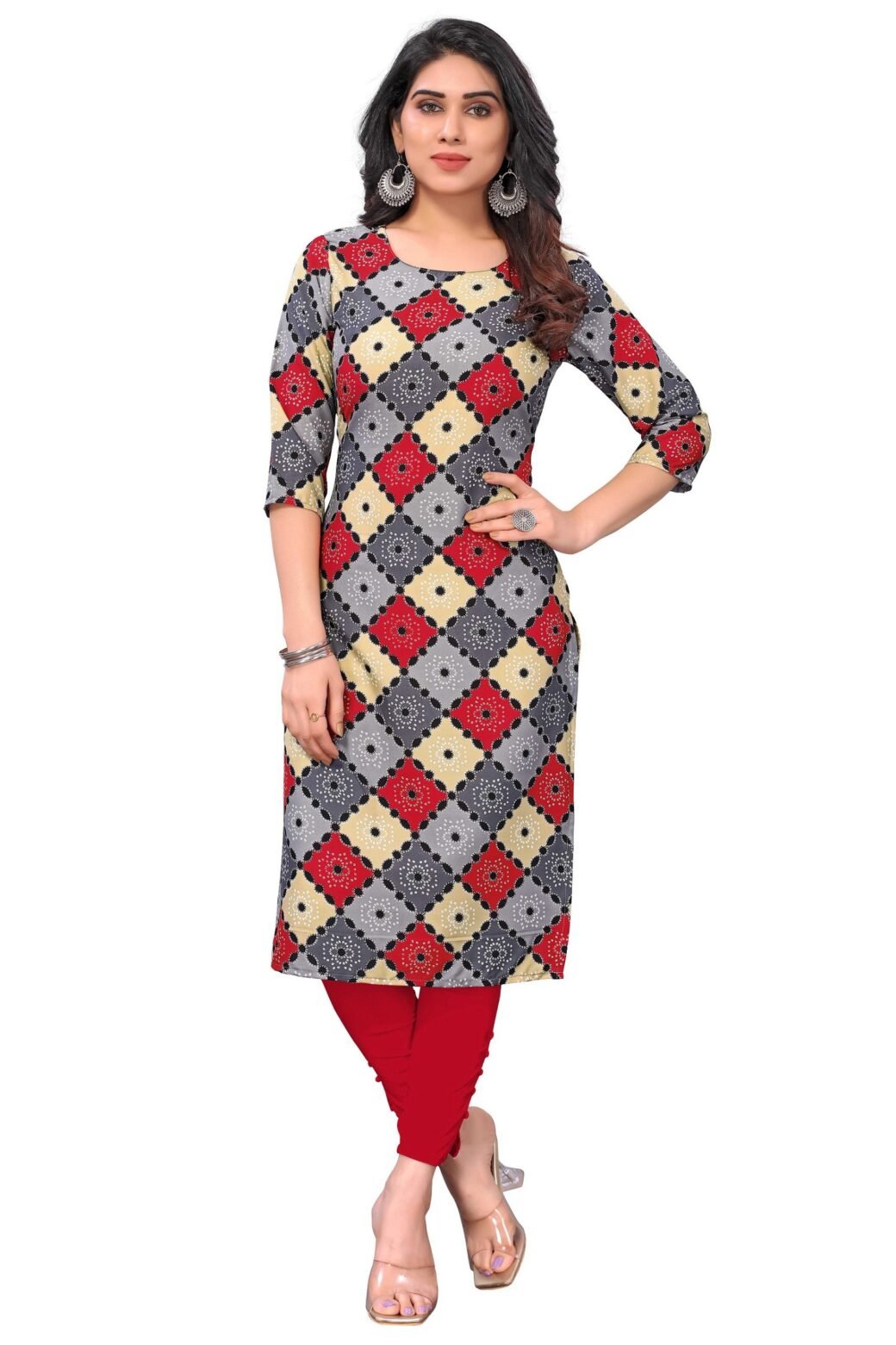 Bandhani Print Multicolor Casual Wear Crepe Kurti