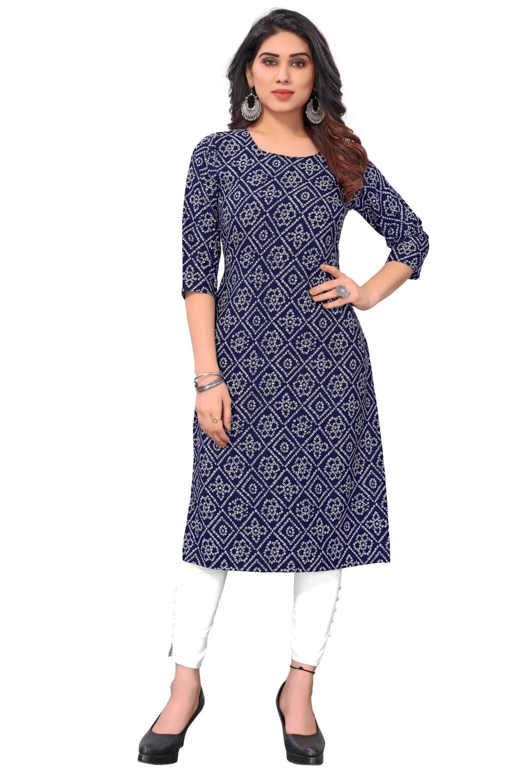 Bandhani Print Blue Casual Wear Crepe Kurti