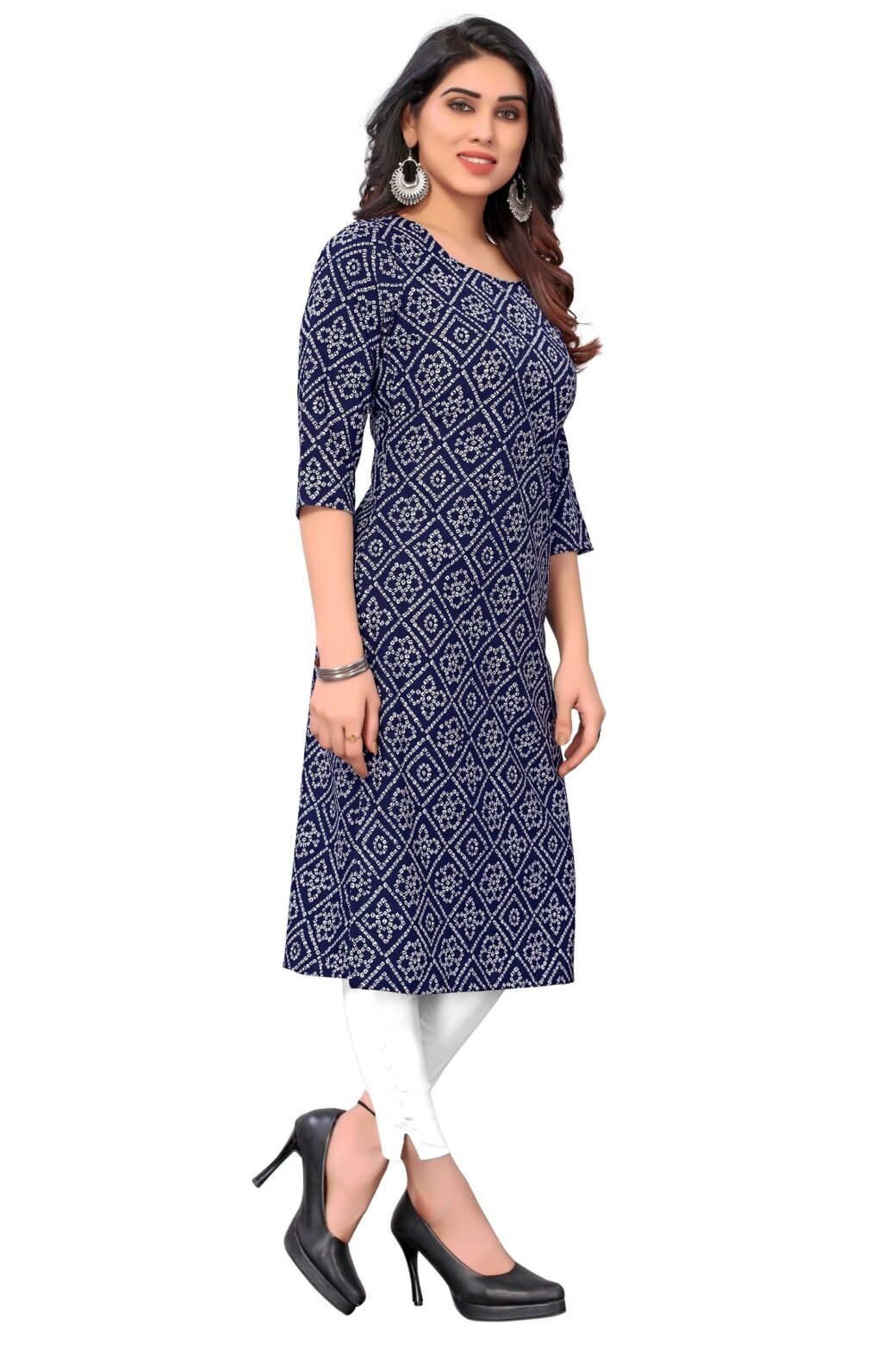 Bandhani Print Blue Casual Wear Crepe Kurti - Image 2